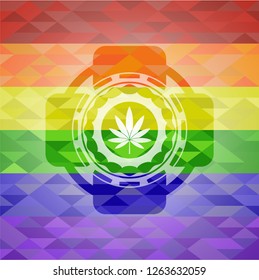marijuana leaf icon inside lgbt colors emblem 