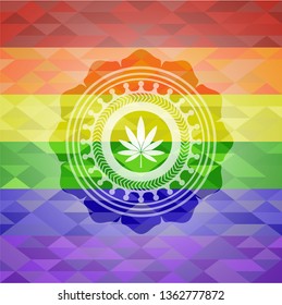 marijuana leaf icon inside lgbt colors emblem 