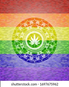 marijuana leaf icon inside lgbt colors emblem 