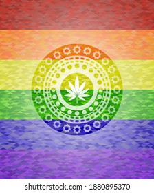 icono de la hoja de marihuana dentro del emblema de los colores de lgbt. 