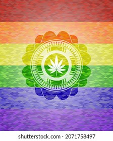 marijuana leaf icon inside lgbt colors emblem. 