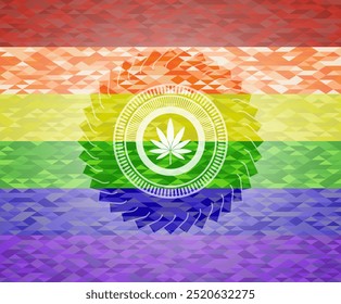 marijuana leaf icon inside lgbt colors emblem. 