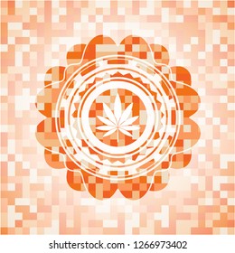 marijuana leaf icon inside orange mosaic emblem