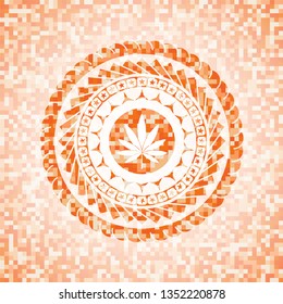 marijuana leaf icon inside orange mosaic emblem