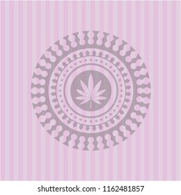 marijuana leaf icon inside pink emblem. Vintage.