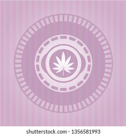 marijuana leaf icon inside pink emblem