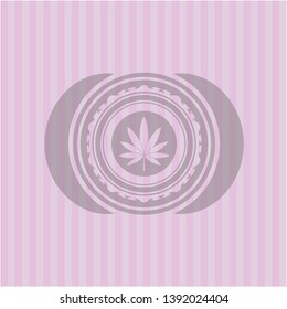 marijuana leaf icon inside pink emblem. Retro