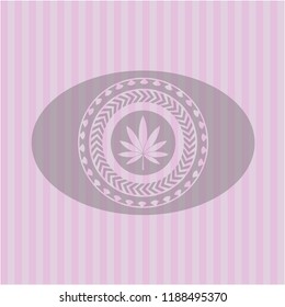 marijuana leaf icon inside realistic pink emblem