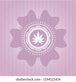 marijuana leaf icon inside realistic pink emblem