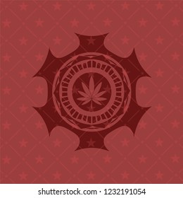 marijuana leaf icon inside realistic red emblem