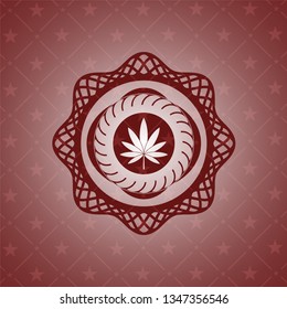 marijuana leaf icon inside realistic red emblem