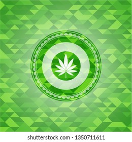 marijuana leaf icon inside realistic green mosaic emblem