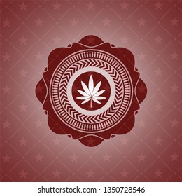marijuana leaf icon inside realistic red emblem