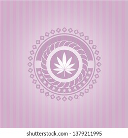 marijuana leaf icon inside realistic pink emblem