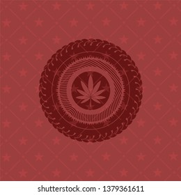 marijuana leaf icon inside realistic red emblem