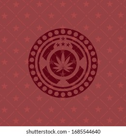 Icono de hoja de marihuana dentro de emblema rojo realista