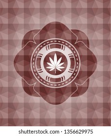 marijuana leaf icon inside red badge with geometric pattern. Seamless.
