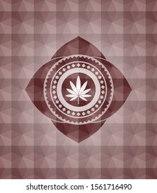 marijuana leaf icon inside red geometric emblem. Seamless.