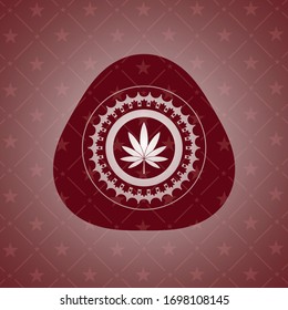 Icono de hoja de marihuana dentro de icono o emblema rojo