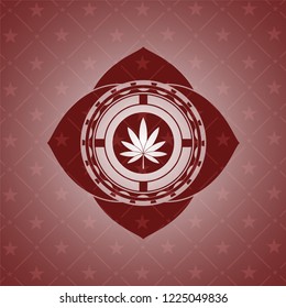 marijuana leaf icon inside retro red emblem