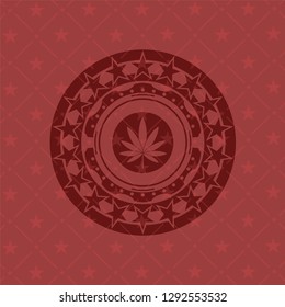 marijuana leaf icon inside retro red emblem