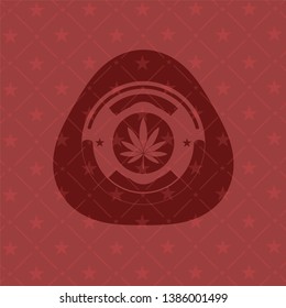 marijuana leaf icon inside retro red emblem