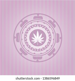 marijuana leaf icon inside retro pink emblem