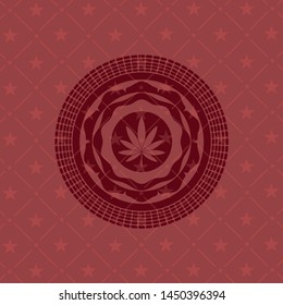 marijuana leaf icon inside retro style red emblem