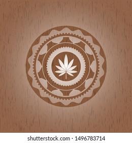 marijuana leaf icon inside retro wood emblem