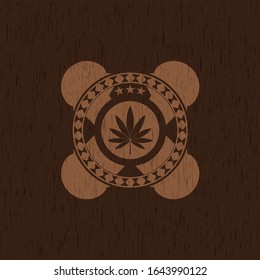 marijuana leaf icon inside retro wood emblem
