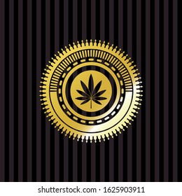 marijuana leaf icon inside shiny badge