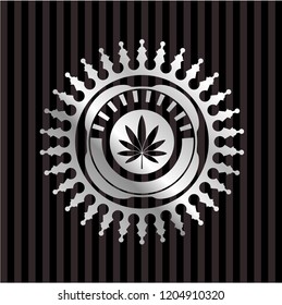 marijuana leaf icon inside silver badge or emblem