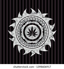 marijuana leaf icon inside silver emblem