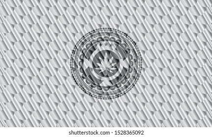 marijuana leaf icon inside silver badge or emblem. Scales pattern. Vector Illustration. Detailed.