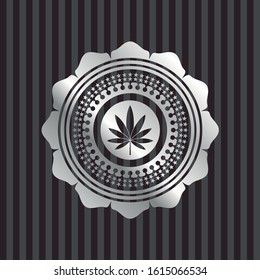 marijuana leaf icon inside silver emblem