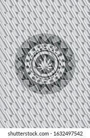 marijuana leaf icon inside silver badge or emblem. Scales pattern. Vector Illustration. Detailed.