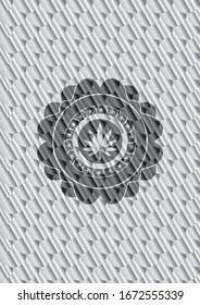 marijuana leaf icon inside silver badge or emblem. Scales pattern. Vector Illustration. Detailed.