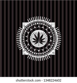 marijuana leaf icon inside silvery shiny emblem