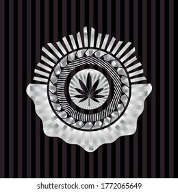 Marihuana-Blattsymbol in silbernem Schild oder Emblem. 