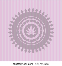 marijuana leaf icon inside vintage pink emblem