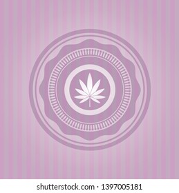 marijuana leaf icon inside vintage pink emblem
