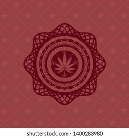 marijuana leaf icon inside vintage red emblem
