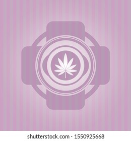 marijuana leaf icon inside vintage pink emblem