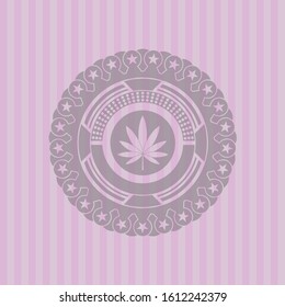 marijuana leaf icon inside vintage pink emblem