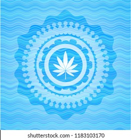 marijuana leaf icon inside water representation style badge.
