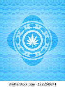 marijuana leaf icon inside water representation badge.