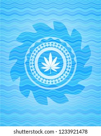 marijuana leaf icon inside water representation style emblem.