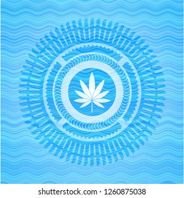 marijuana leaf icon inside water representation emblem.