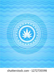 marijuana leaf icon inside water concept emblem.
