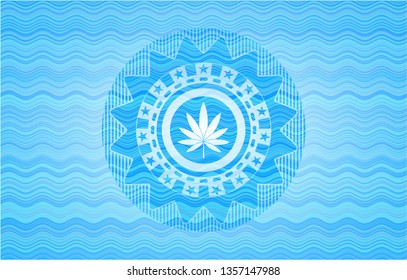 marijuana leaf icon inside water concept style emblem.